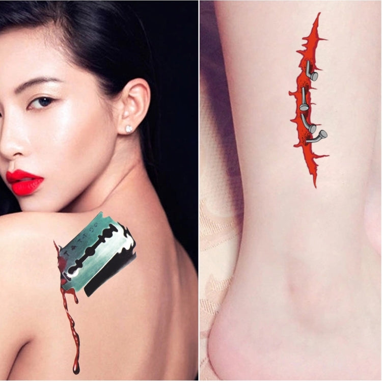 10pcs S-299 Halloween Terror Wound Realistic Blood Injury Scar Temporary Tattoo Sticker