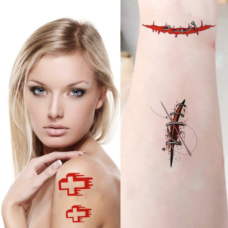 20pcs S-299 Halloween Terror Wound Realistic Blood Injury Scar Temporary Tattoo Sticker