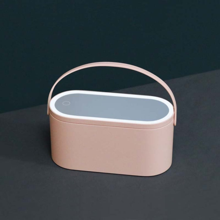Portable Cosmetic Case Cosmetic Storage Box with Handle & Makeup Mirror & Table Lamp