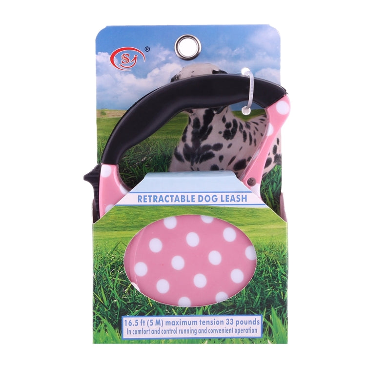 5m Pink Dot Pattern Flexible Retractable Dog / Cat Leash for Daily Walking
