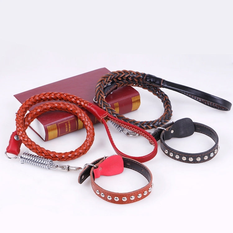Cowhide Traction Belt Dog Collar Telescopic Dog Rope, Suitable For Medium and Large Dogs, M, Rope Length: 128cm Collar Size: 32-44cm