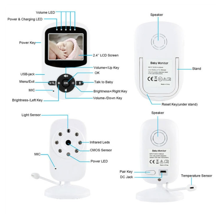 BM-SM24 2.4 inch LCD 2.4GHz Wireless Surveillance Camera Baby Monitor with 8-IR LED Night Vision, Two Way Voice Talk