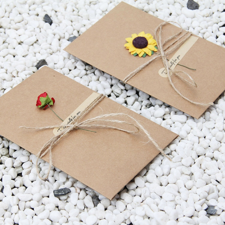5 PCS Festival Creative DIY Retro Kraft Paper Handmade Large Dry Flower Greeting Card Birthday Card