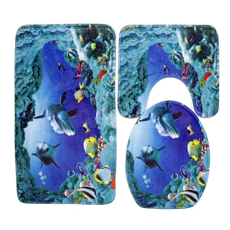 European and American Style Underwater World Printing Pattern Toilet Mat Three-piece Suit