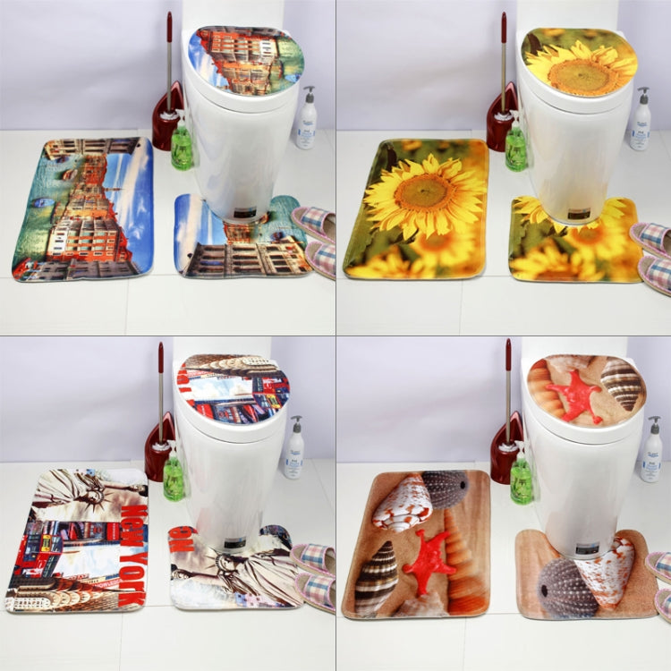 European and American Style Underwater World Printing Pattern Toilet Mat Three-piece Suit