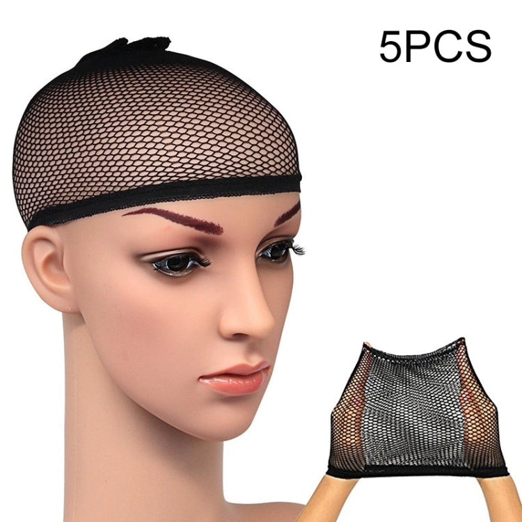 5 PCS High Elastic Silk Socks Fake Hair Net Wig Liner Caps Snood Mesh, A