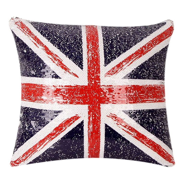 Sequin British Flag Pattern Decorative Cushion Covers Reversible Pillow Cover, Size: 40cm x 40cm