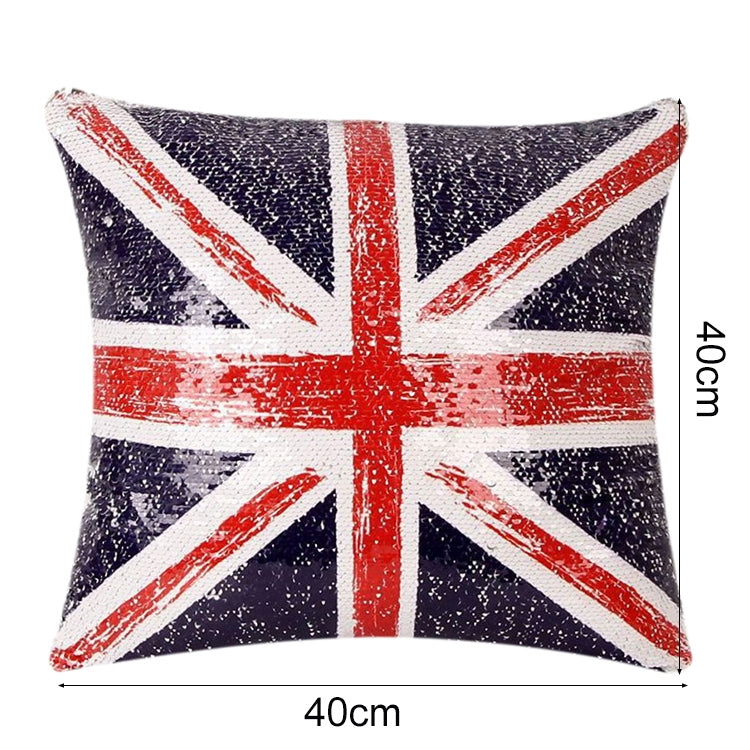 Sequin British Flag Pattern Decorative Cushion Covers Reversible Pillow Cover, Size: 40cm x 40cm