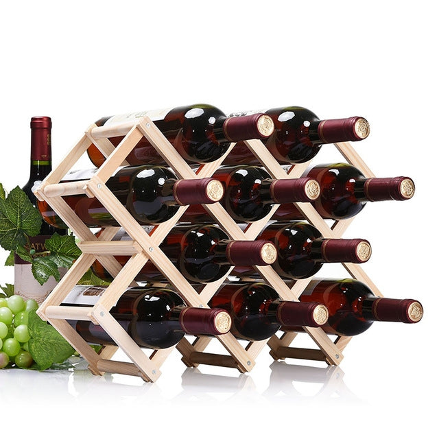 10 Bottles Racks Foldable Wine Stand Wooden Wine Holder Kitchen Bar Display Shelf