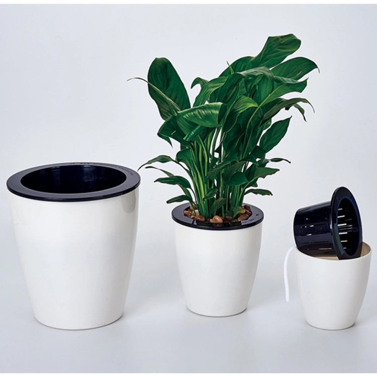 Lazy Flower Pots Automatic Water-absorbing Hydroponic Potted Plants Circular Resin Plastic Flower Pots Double-layer Design Self Watering Planter, Diameter: 13cm, Height: 13.7cm