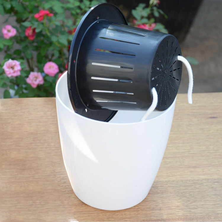 Lazy Flower Pots Automatic Water-absorbing Hydroponic Potted Plants Circular Resin Plastic Flower Pots Double-layer Design Self Watering Planter, Diameter: 15cm, Height: 15.5cm