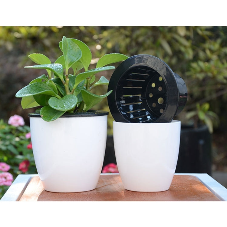 Lazy Flower Pots Automatic Water-absorbing Hydroponic Potted Plants Circular Resin Plastic Flower Pots Double-layer Design Self Watering Planter, Diameter: 15cm, Height: 15.5cm