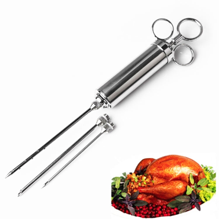 60ml Stainless Steel Syringe Dual Needles Condiment Turkey Meat Injector Cooking Tools