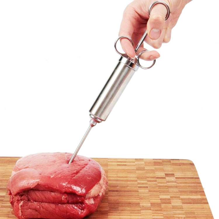 60ml Stainless Steel Syringe Dual Needles Condiment Turkey Meat Injector Cooking Tools