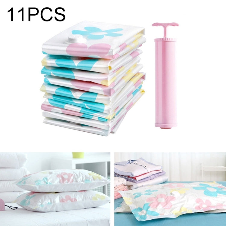 11 PCS Space Saving Sunflowers Pattern Vacuum Storage Bag, Thinken Quilts Clothing Vacuum Seal Storage Bag with a Hand Pump, Including: 3 PCS 80*100 cm，2 PCS 60*80 cm, 3 PCS 50*70 cm, 2 PCS 40*60 cm
