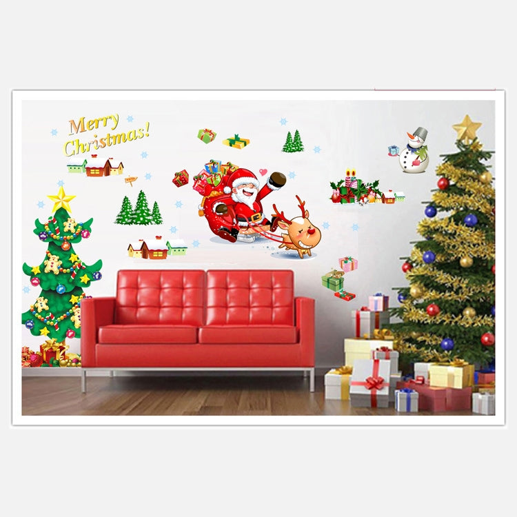 Christmas Tree Sleigh Santa Claus Window Glass Door Removable Christmas Wall Sticker Decoration