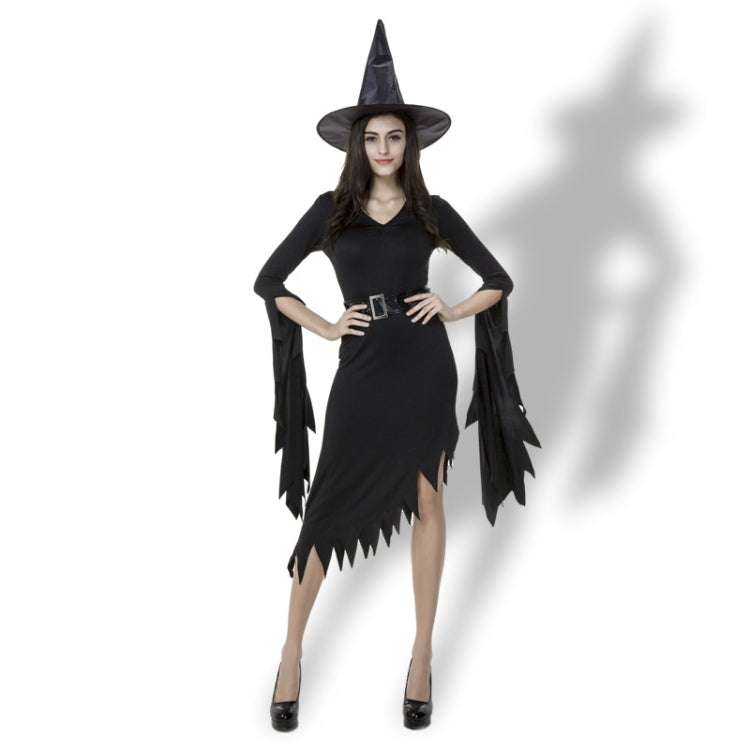 Black Irregular Long Skirt Exit Halloween Costume Cosplay Show Witchcraft Dress, XL, Chest: 98cm, Waistline: 80cm, Skirt Length: 110cm