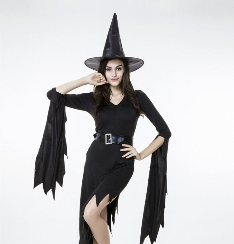 Black Irregular Long Skirt Exit Halloween Costume Cosplay Show Witchcraft Dress, XL, Chest: 98cm, Waistline: 80cm, Skirt Length: 110cm