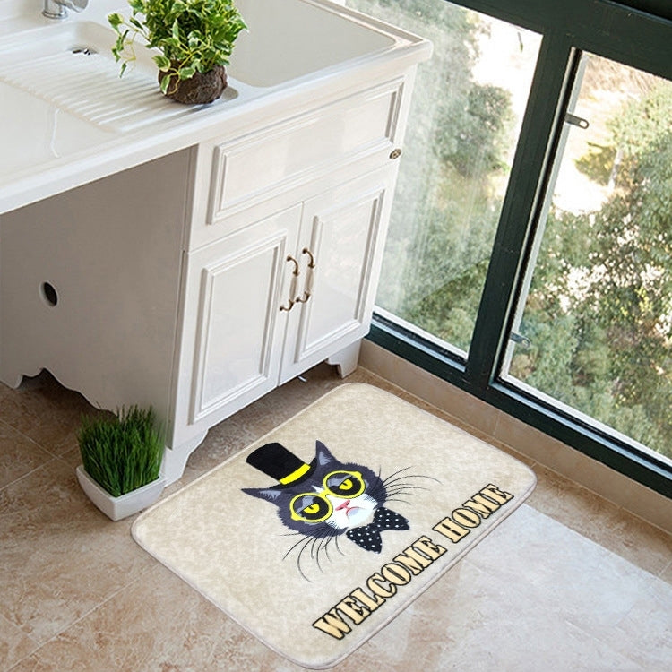 Door Mat Cat and Dog Pattern Flannel Rectangular Bathroom Carpet Living Room Bedroom Anti - skid Household Foot Pad,Size:50*80cm