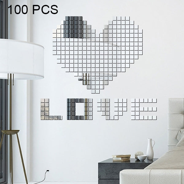 100 PCS Square Crystal Mosaic Mirror Acrylic Stereo Wall Stickers Creative Background Home Living Room Wall Sticker,Size:3*3cm