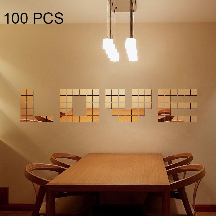 100 PCS Square Crystal Mosaic Mirror Acrylic Stereo Wall Stickers Creative Background Home Living Room Wall Sticker,Size:4*4cm