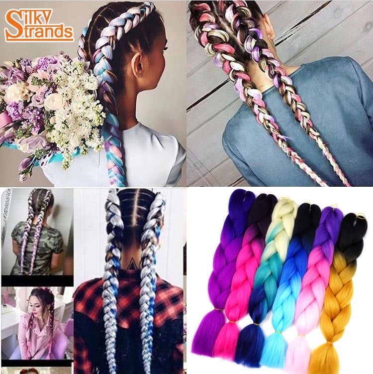 Fashion Color Gradient Individual Braid Wigs Chemical Fiber Big Braids, Random Color Delivery, Length: 60cm