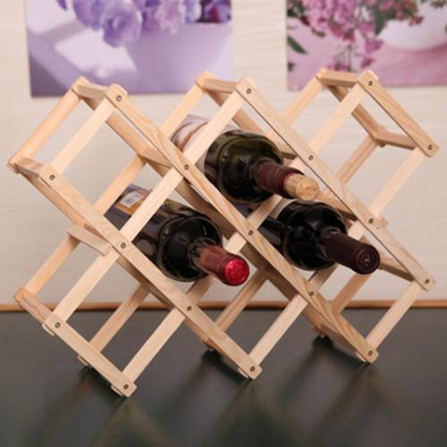 6 Bottles Racks Foldable Wine Stand Wooden Wine Holder Kitchen Bar Display Shelf