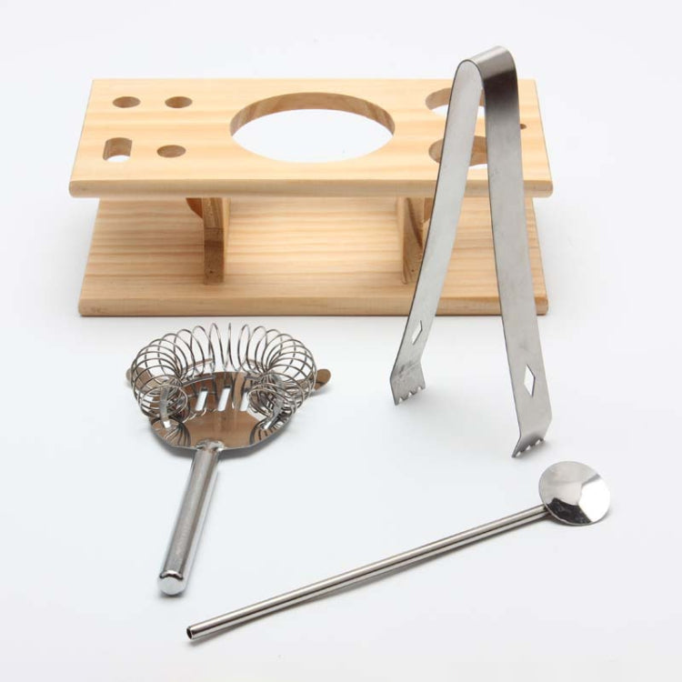 9 in 1 Stainless Steel Cocktail Shaker Tools Set with Wooden Mount, Capacity: 550ml