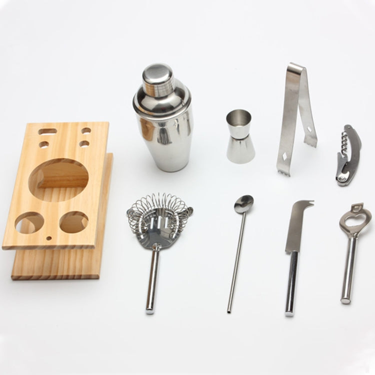 9 in 1 Stainless Steel Cocktail Shaker Tools Set with Wooden Mount, Capacity: 750ml