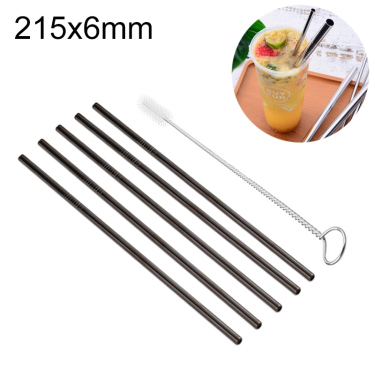 5pcs Reusable Stainless Steel Straight Drinking Straw + Cleaner Brush Set Kit,  215*6mm