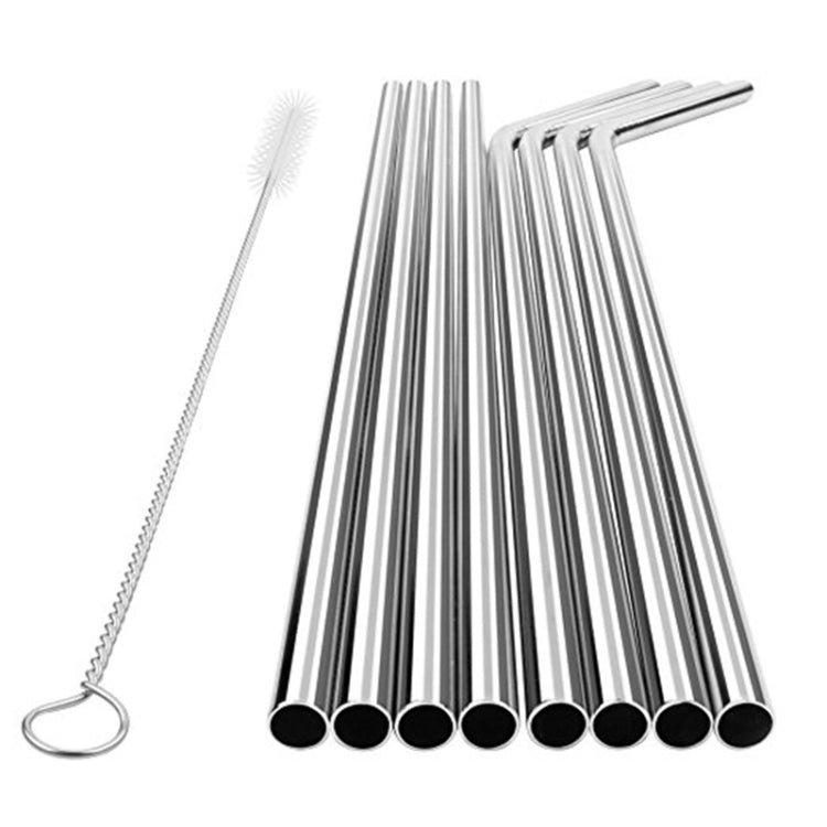 5pcs Reusable Stainless Steel Straight Drinking Straw + Cleaner Brush Set Kit,  215*6mm