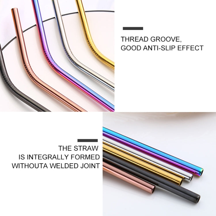 5pcs Reusable Stainless Steel Straight Drinking Straw + Cleaner Brush Set Kit,  215*6mm