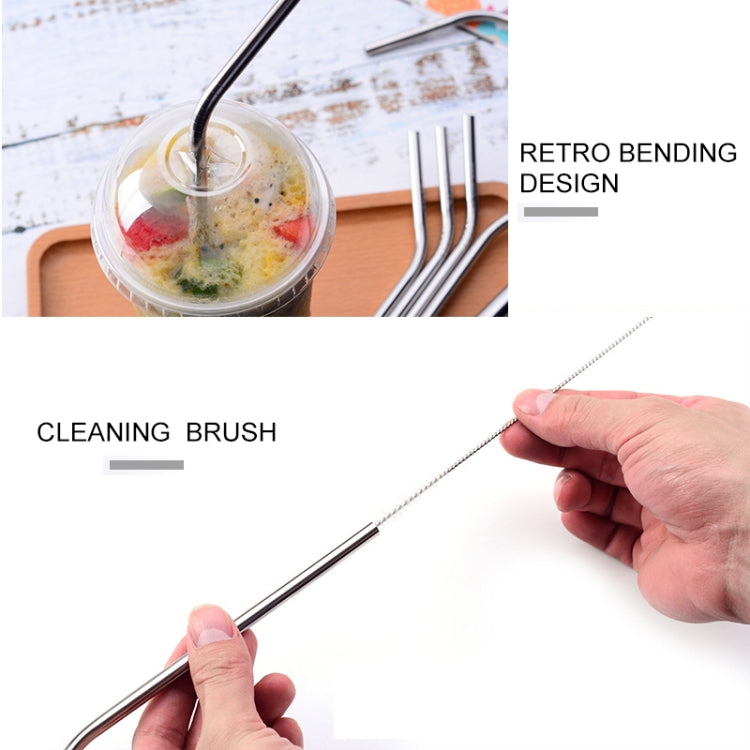 4pcs Reusable Stainless Steel Drinking Straw + Cleaner Brush Set Kit,  215*6mm