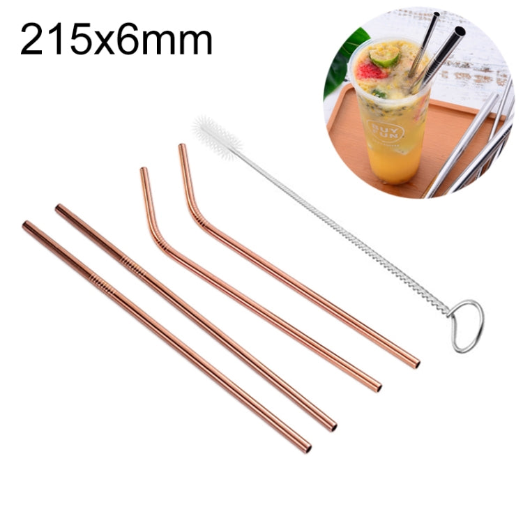 4pcs Reusable Stainless Steel Drinking Straw + Cleaner Brush Set Kit,  215*6mm