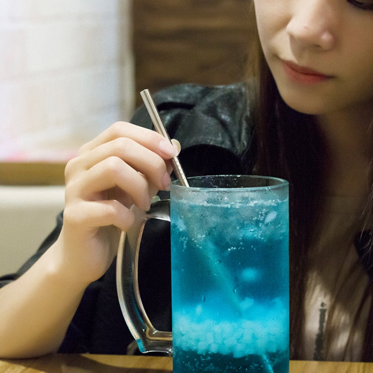 5pcs Reusable Stainless Steel Bent Drinking Straw + Cleaner Brush Set Kit,  215*8mm