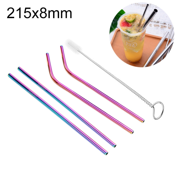 4pcs Reusable Stainless Steel Drinking Straw + Cleaner Brush Set Kit,  215*8mm