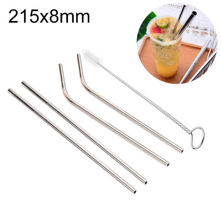 4pcs Reusable Stainless Steel Drinking Straw + Cleaner Brush Set Kit,  215*8mm