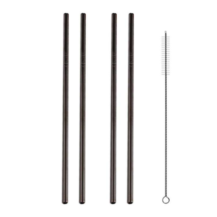 5pcs Reusable Stainless Steel Straight Drinking Straw + Cleaner Brush Set Kit,  266*6mm