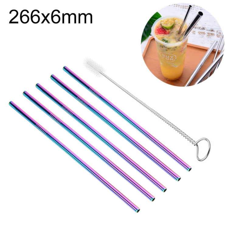 5pcs Reusable Stainless Steel Straight Drinking Straw + Cleaner Brush Set Kit,  266*6mm