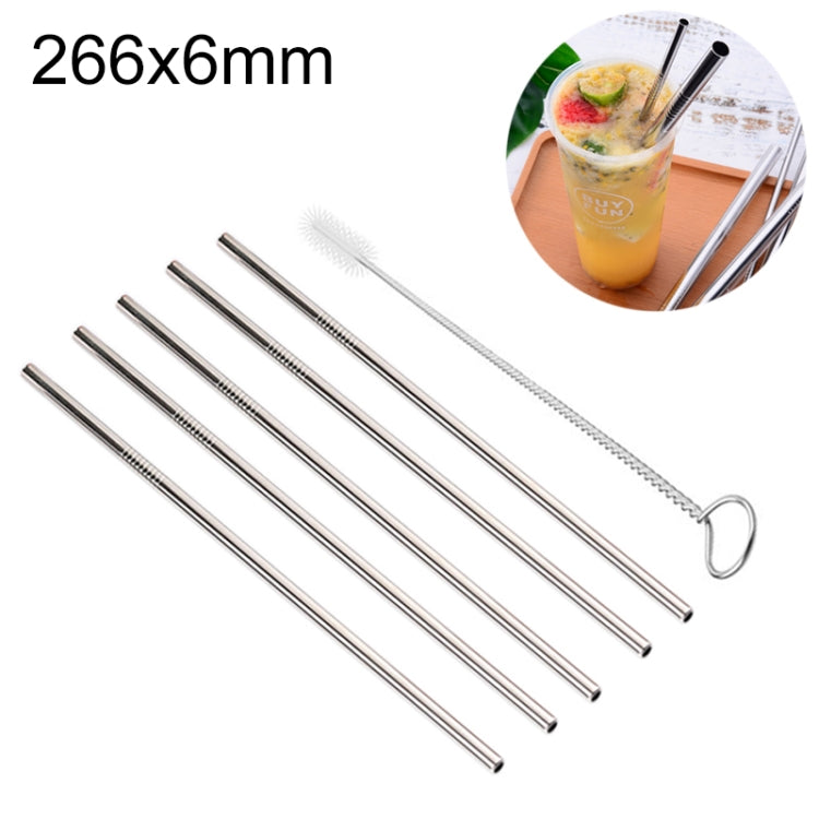 5pcs Reusable Stainless Steel Straight Drinking Straw + Cleaner Brush Set Kit,  266*6mm