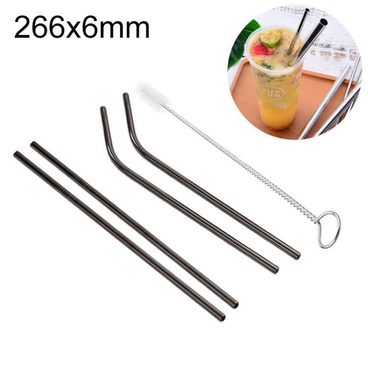 4pcs Reusable Stainless Steel Drinking Straw + Cleaner Brush Set Kit,  266*6mm