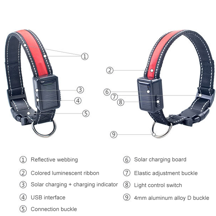 Medium and Large Dog Pet Solar + USB Charging LED Light Collar, Neck Circumference Size: L, 50-60cm