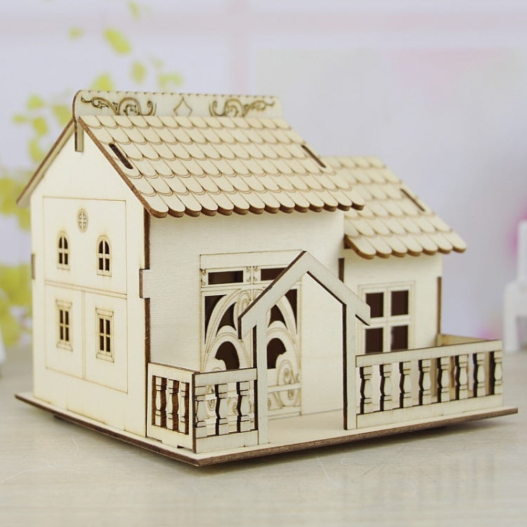 Creative Wooden Night Light Villa Money Coin Storage Box, Random Pattern Delivery