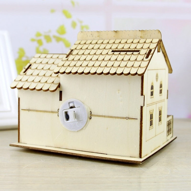 Creative Wooden Night Light Villa Money Coin Storage Box, Random Pattern Delivery