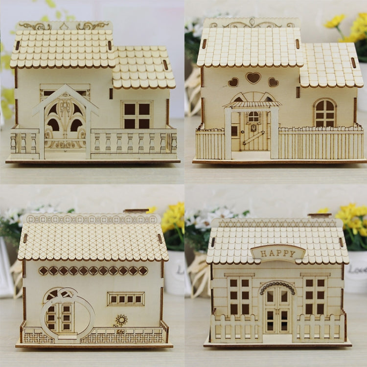 Creative Wooden Night Light Villa Money Coin Storage Box, Random Pattern Delivery