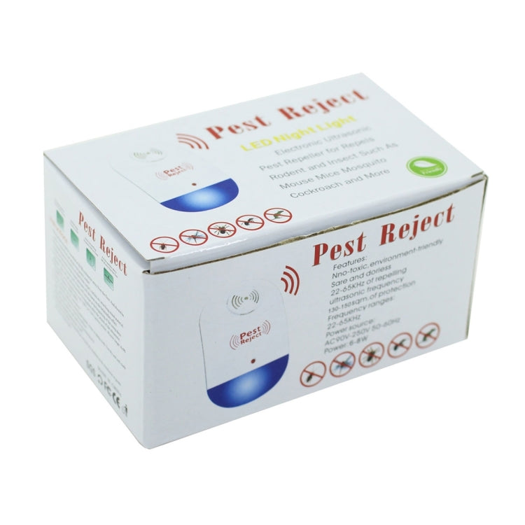 Electronic Ultrasonic Mosquito Rat Pest Control Repeller with LED Light, EU Plug AC90V-250V (White+Blue)