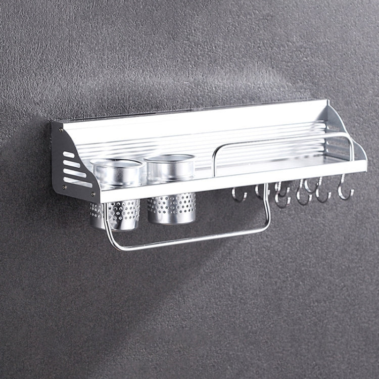 50cm 2 Cups 8 Hooks Multi-function Kitchen Punching Wall-mounted Plastic Edge Condiment Storage Rack