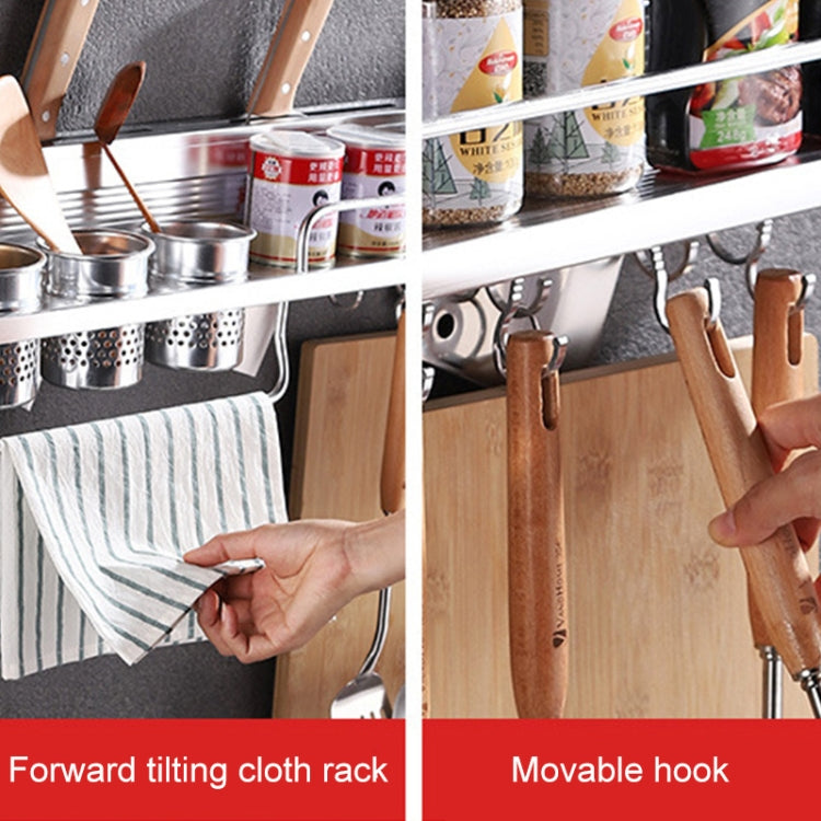 50cm 2 Cups 8 Hooks Multi-function Kitchen Punching Wall-mounted Plastic Edge Condiment Storage Rack