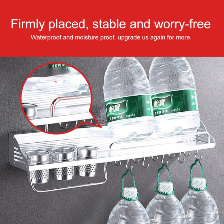 50cm 2 Cups 8 Hooks Multi-function Kitchen Punching-free Wall-mounted Plastic Edge Condiment Holder Storage Rack