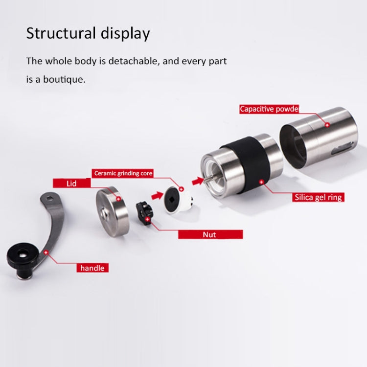 Portable Conical Burr Mill Manual Stainless Steel Hand Crank Coffee Bean Grinder, Capacity: 30g